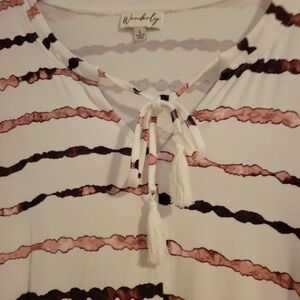 Striped White and Pink Top with Tassel Tie